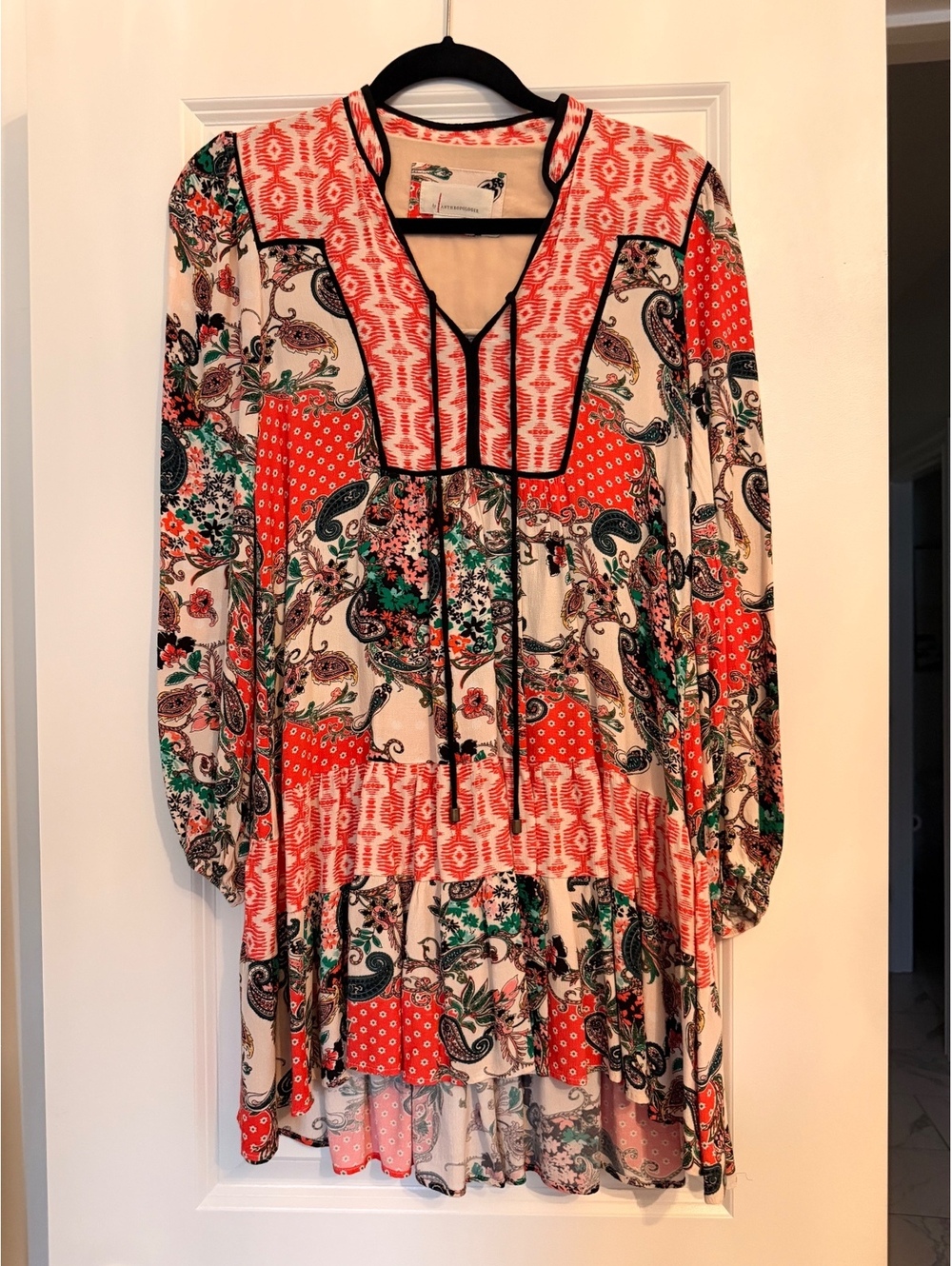 Anthropologie Boho Floral Patchwork Tunic Dress Size S
